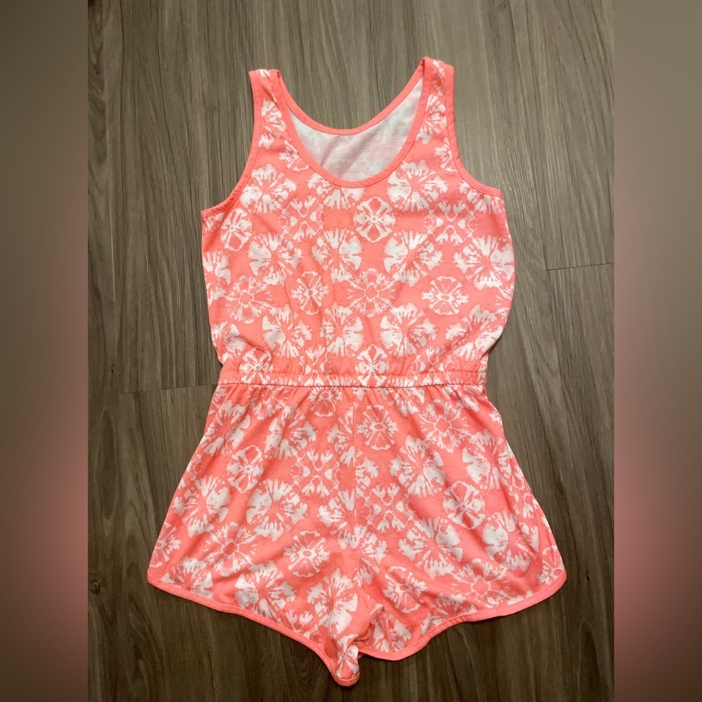 Cat & Jack Girls Pink and White Jumpsuit Sleeveless Romper size XL 14/16